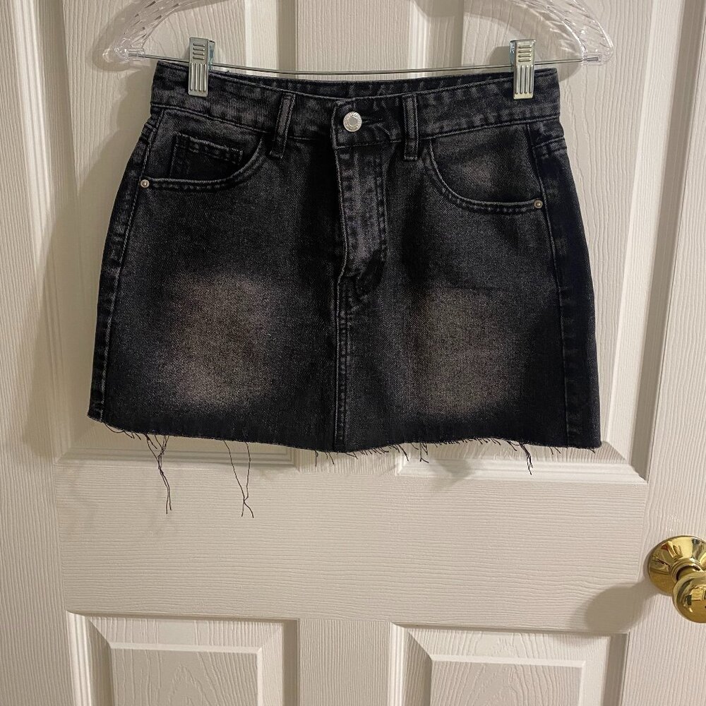 Black Denim Mini Skirt with Pockets - Size XS